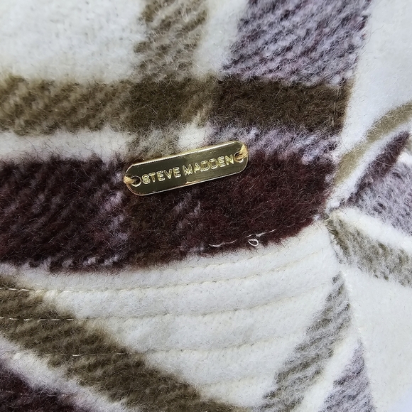 STEVE MADDEN Fuzzy Plaid Bucket Hat Y2K 90s Vibes Cream Brown‎ Womens One Size - Picture 3 of 9